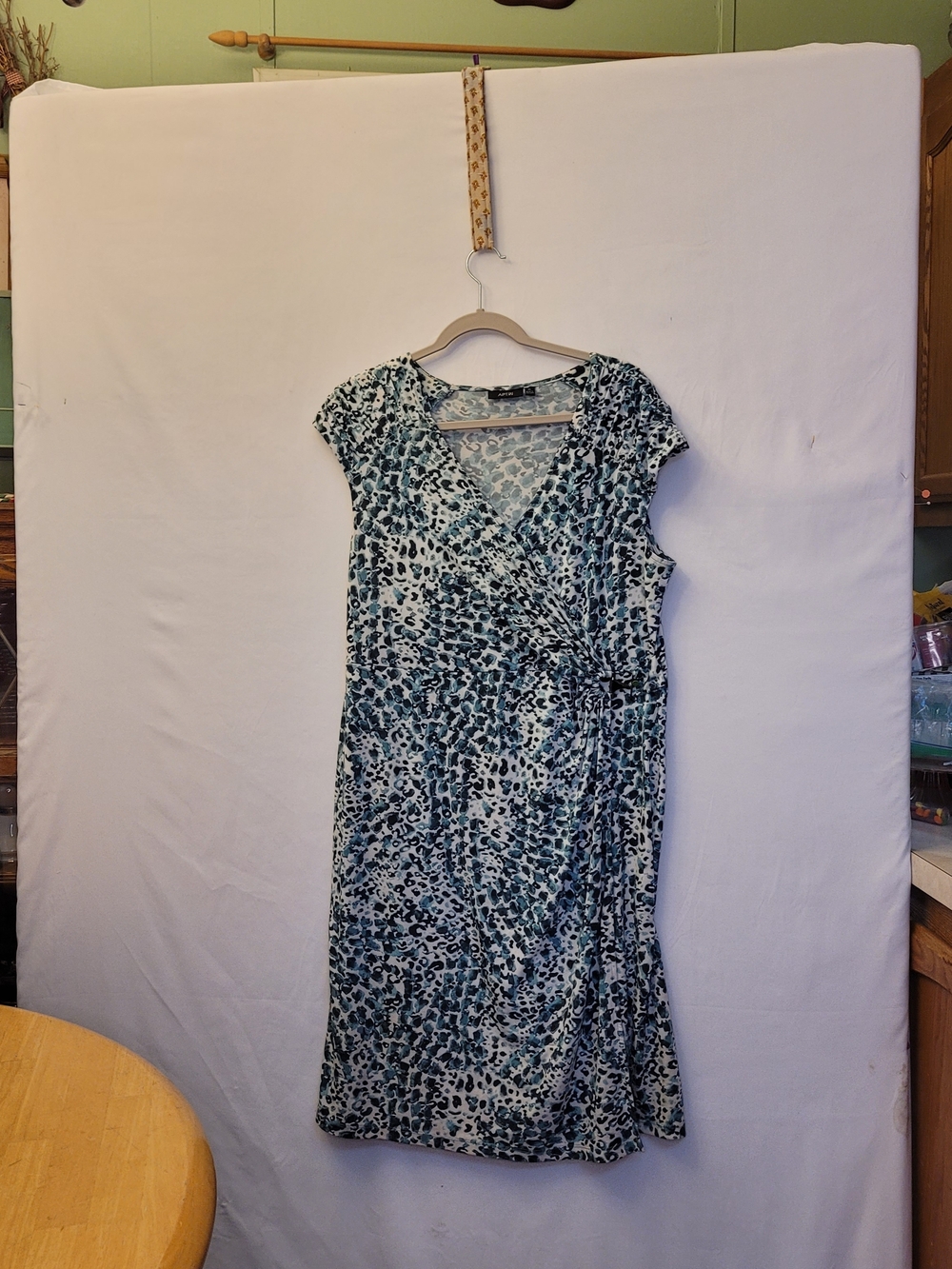 Apt. 9 Teal and White Printed Wrap-Style Midi Dress